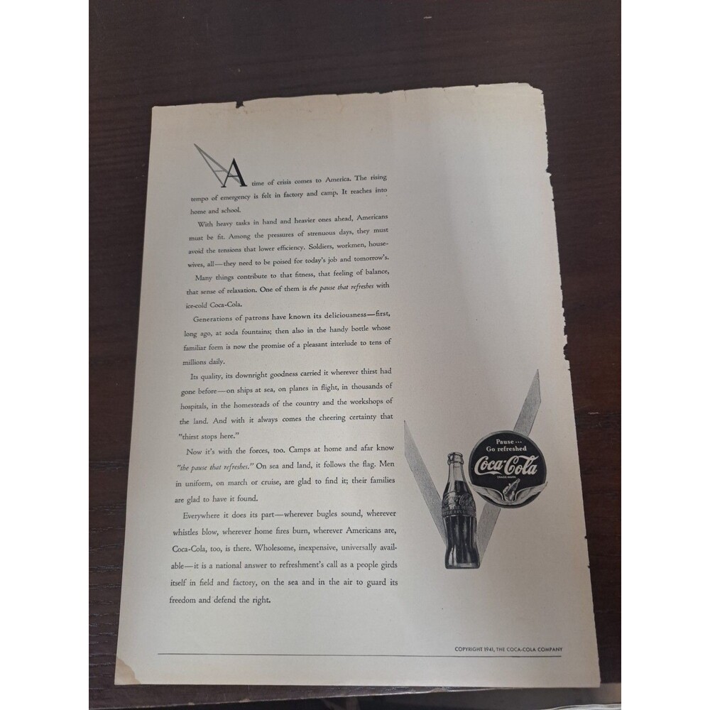 1941 Coca Cola Magazine Ad